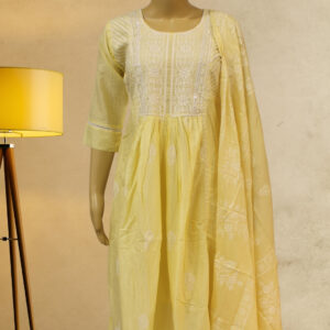 Lemon Yellow with Mirror work Anarkali Set