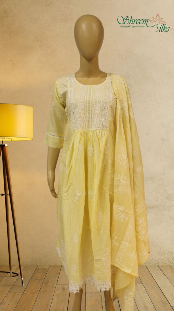 Lemon Yellow with Mirror work Anarkali Set