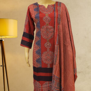Red & Blue Ajrak Print Kurta Set