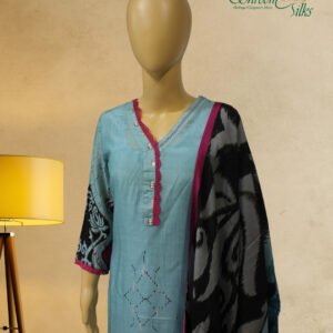 Alternative view of Teal Blue & Black Ikkat Print Kurta Set