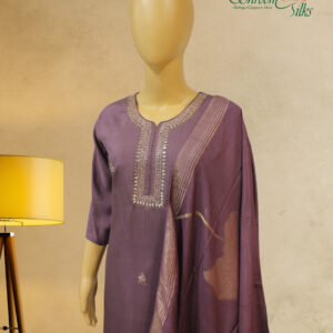 Alternative view of Lavender with Zardosi Neck Work & Motifs Kurta Set