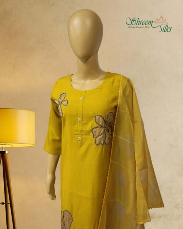 Mustard with Beads Work Kurta Set - Image 2
