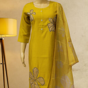 Mustard with Beads Work Kurta Set