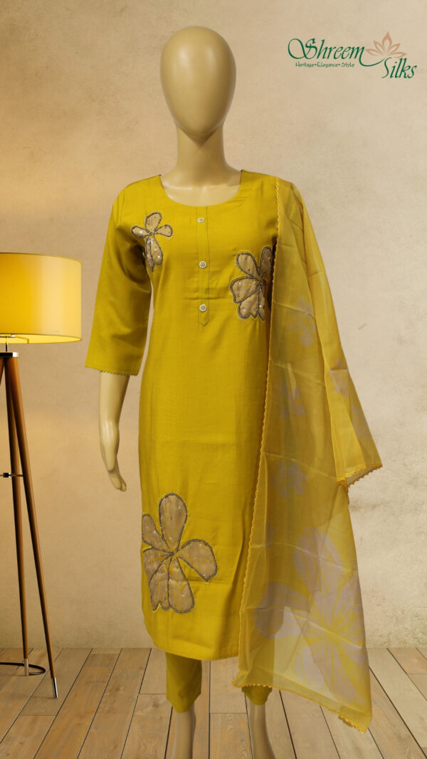 Mustard with Beads Work Kurta Set