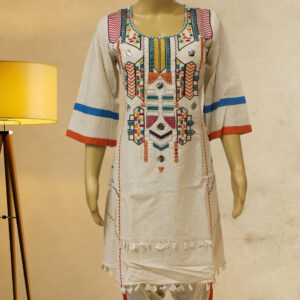 Offwhite Thread and Mirror work Linen Kurta with Dhoti Pant