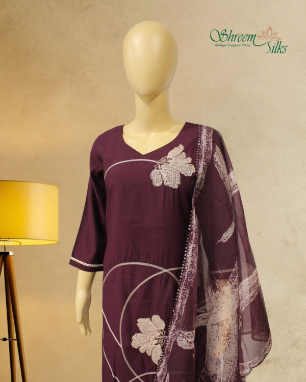 Wine and Beige with Thread Work Kurta Set - Image 2