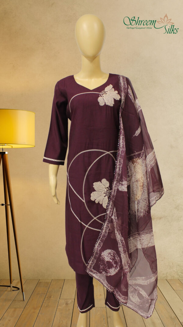 Wine and Beige with Thread Work Kurta Set