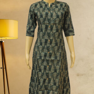 Bottle Green Kurta with Vintage Prints