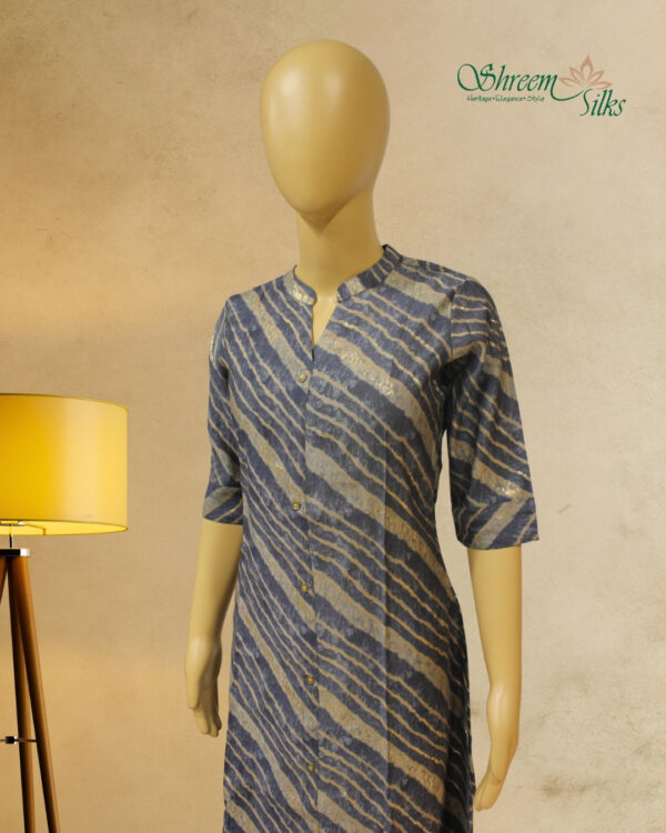 Blue and Grey Diagonal Strips A line Kurta - Image 2