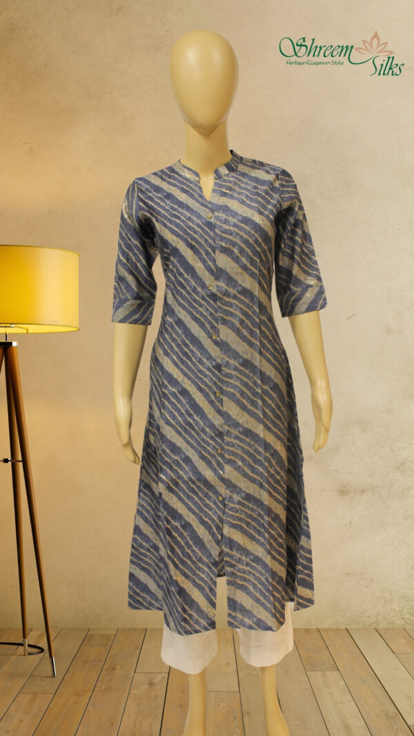 Blue and Grey Diagonal Strips A line Kurta
