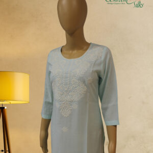 Alternative view of Pale Turquoise with white thread work Kurta