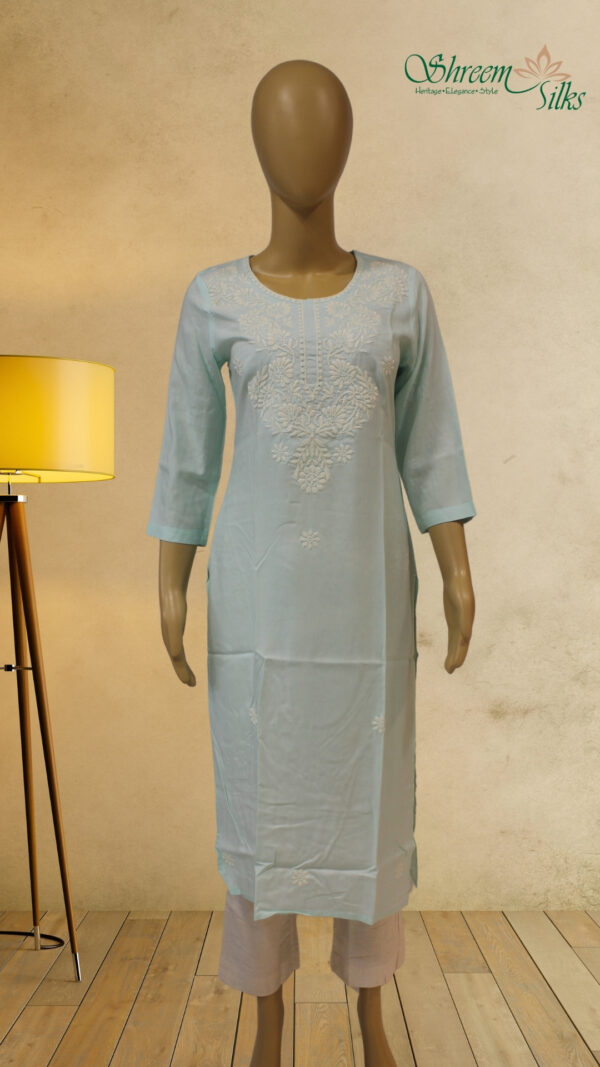 Pale Turquoise with white thread work Kurta