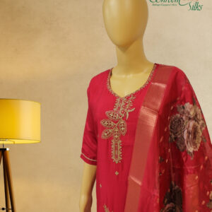 Alternative view of Red with embroidery work with cut dana Designer Kurta set
