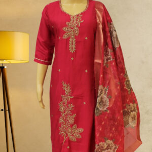 Red with embroidery work with cut dana Designer Kurta set