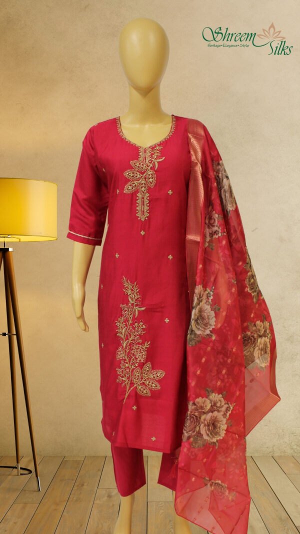 Red with embroidery work with cut dana Designer Kurta set