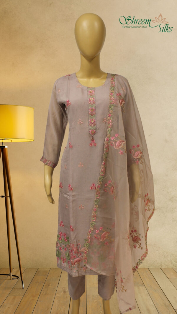Light Brown with Pink Thread work Designer Kurta Set