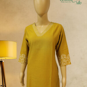 Alternative view of Mustard with white thread work Cord Set
