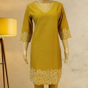 Mustard with white thread work Cord Set