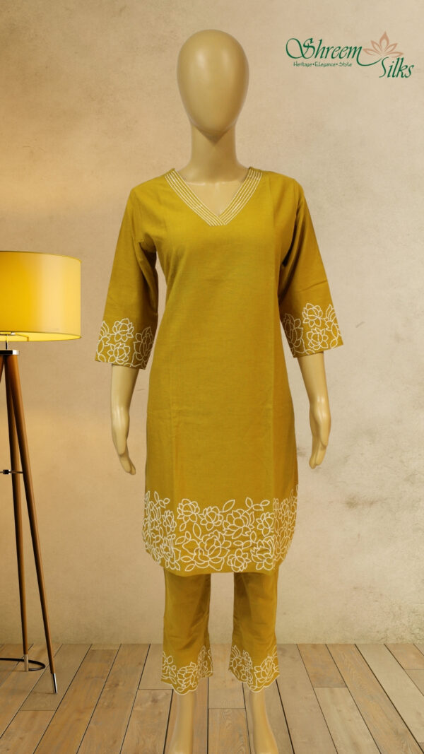 Mustard with white thread work Cord Set