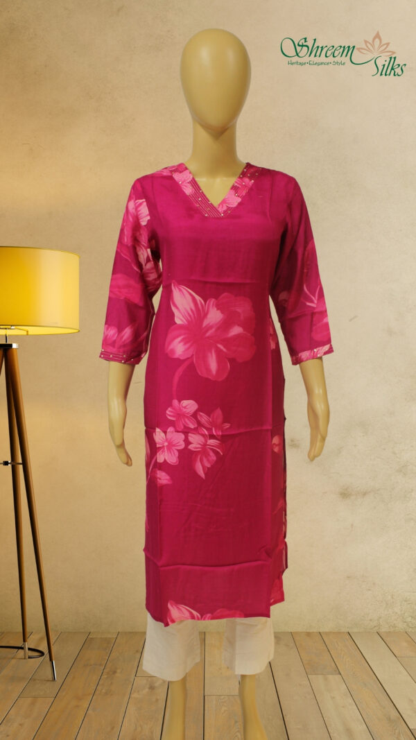 Rani Pink with Floral Prints Kurta