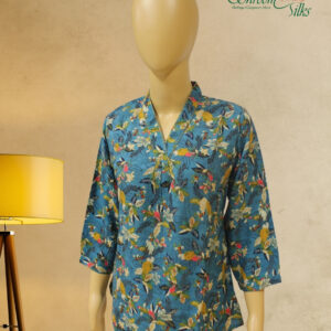 Blue with Multicolor Prints Short Kurti