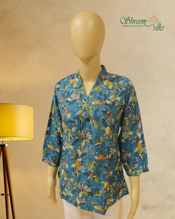 Blue with Multicolor Prints Short Kurti