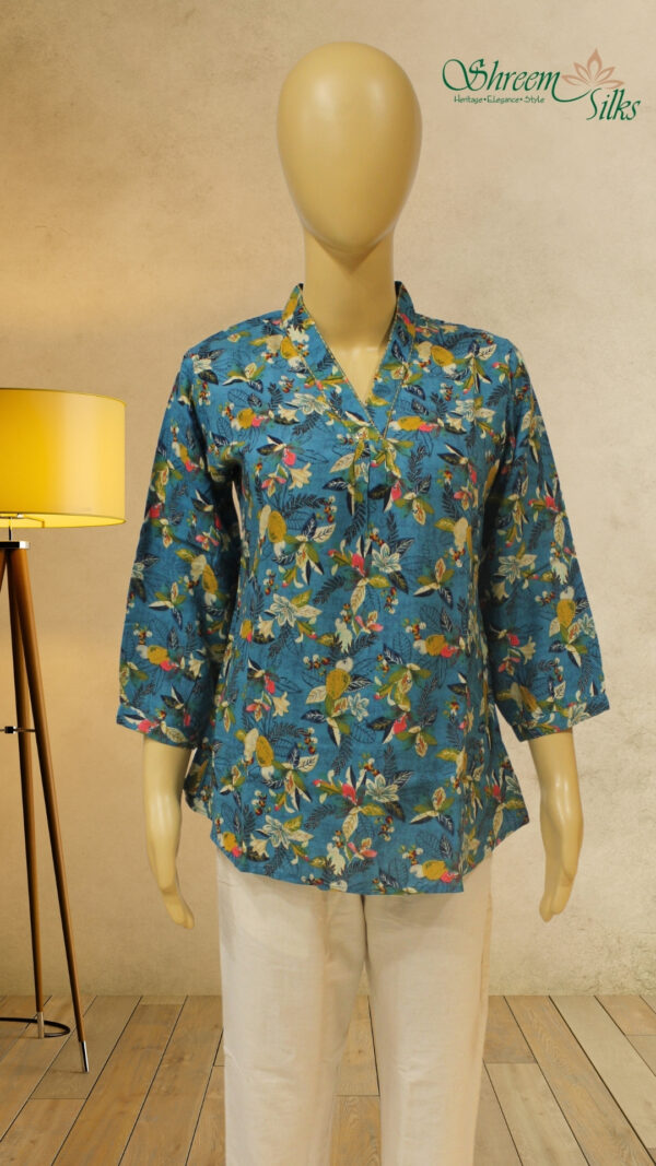 Blue with Multicolor Prints Short Kurti - Image 3