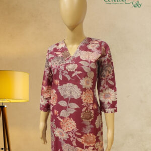 Alternative view of Mauve Floral Printed with Sequence work Kurta