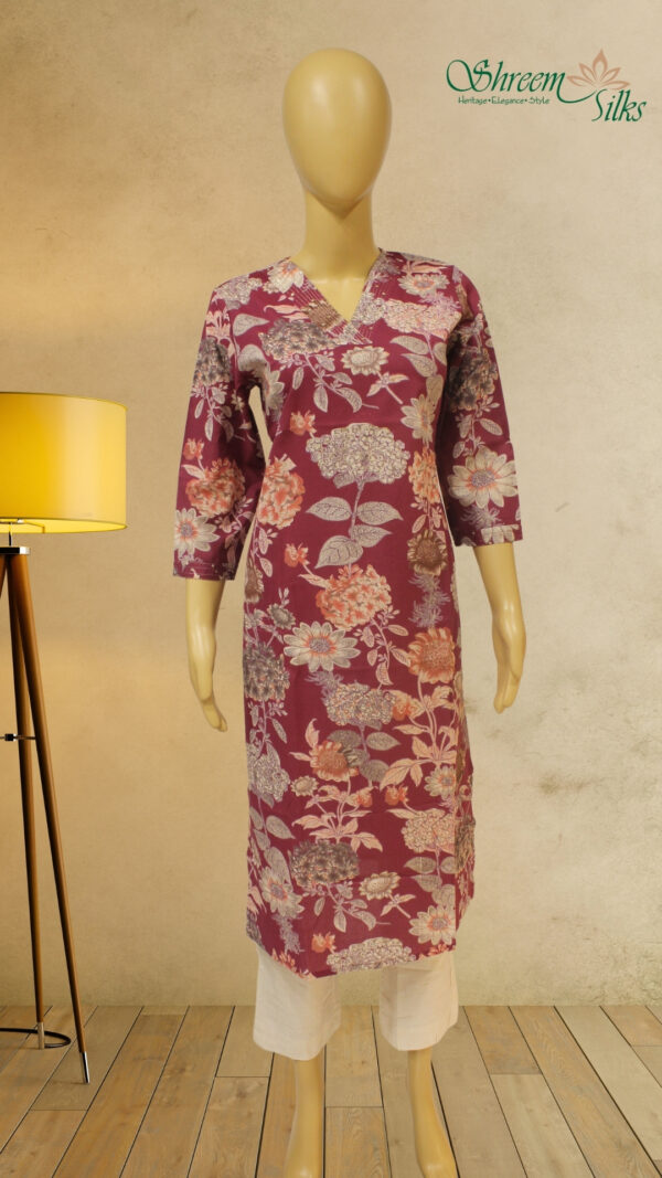 Mauve Floral Printed with Sequence work Kurta