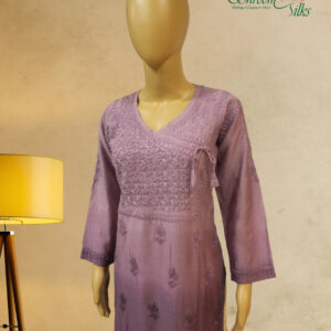 Purple Lucknow Chikan work Angraka Kurta