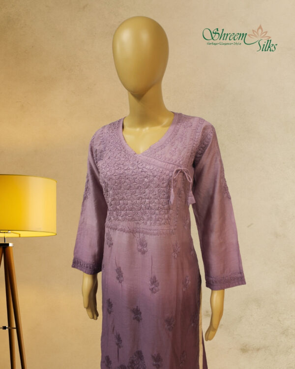 Purple Lucknow Chikan work Angraka Kurta