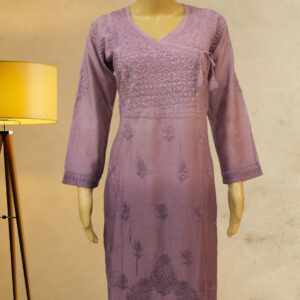 Alternative view of Purple Lucknow Chikan work Angraka Kurta