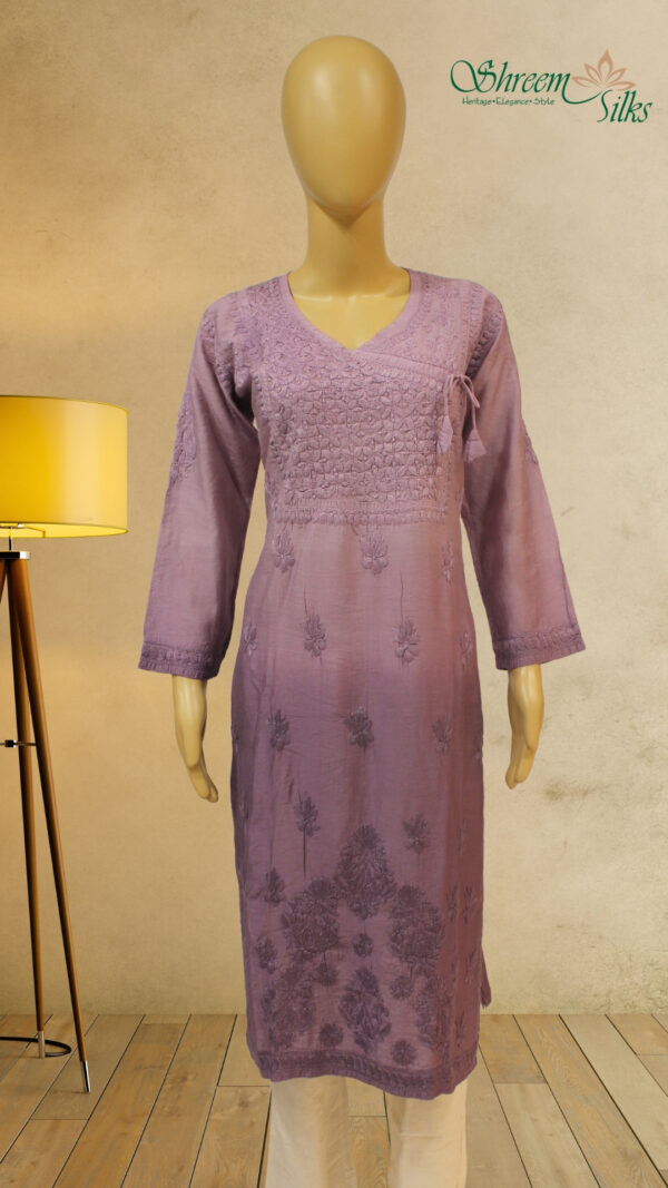 Purple Lucknow Chikan work Angraka Kurta - Image 2