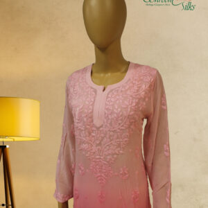 Alternative view of Pink Lucknow Chikan work Georgette Kurta