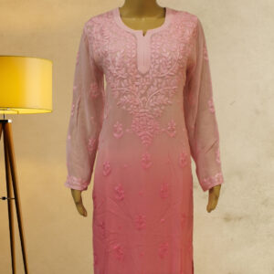Pink Lucknow Chikan work Georgette Kurta