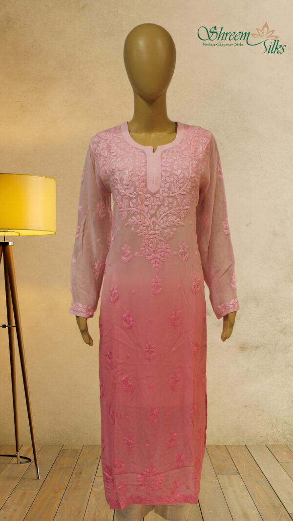 Pink Lucknow Chikan work Georgette Kurta