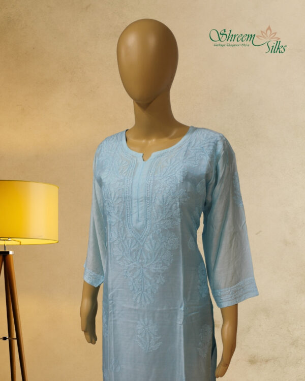 Sky Blue Lucknow Chikan work Kurta - Image 2