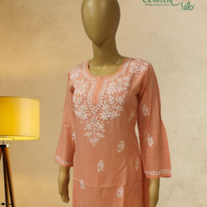 Alternative view of Peach Chikankari Short Kurti