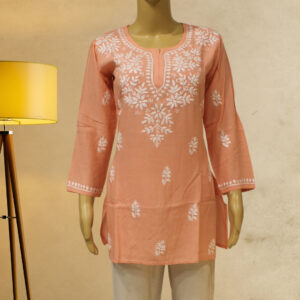 Peach Chikankari Short Kurti