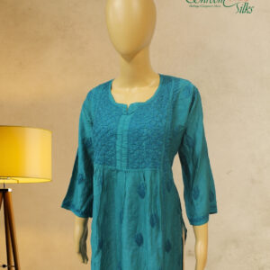 Peacock Green Chanderi Chikankari Kurta