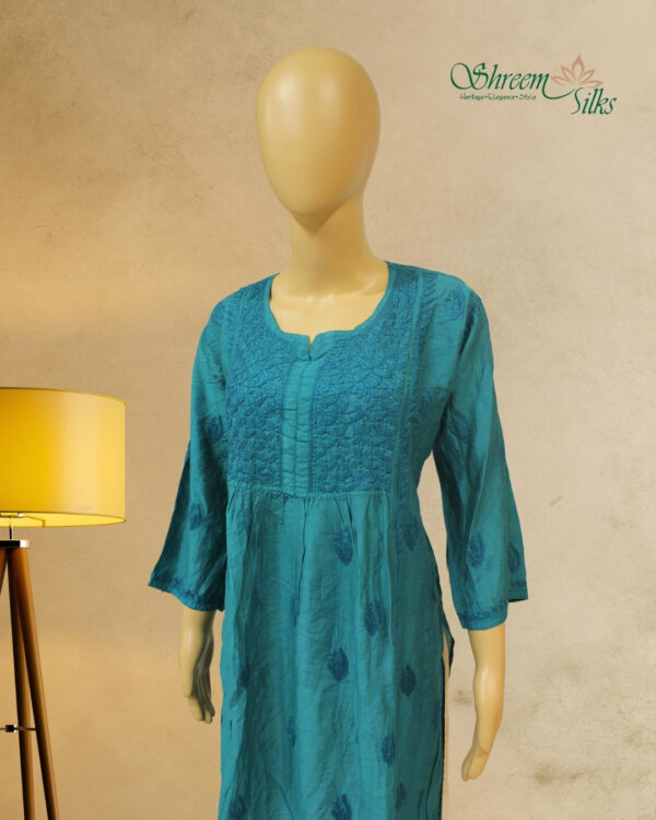 Peacock Green Chanderi Chikankari Kurta