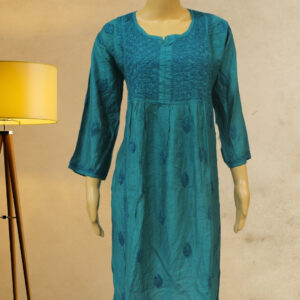 Alternative view of Peacock Green Chanderi Chikankari Kurta