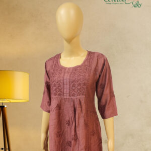 Alternative view of Brown Chanderi Chikankari Kurta