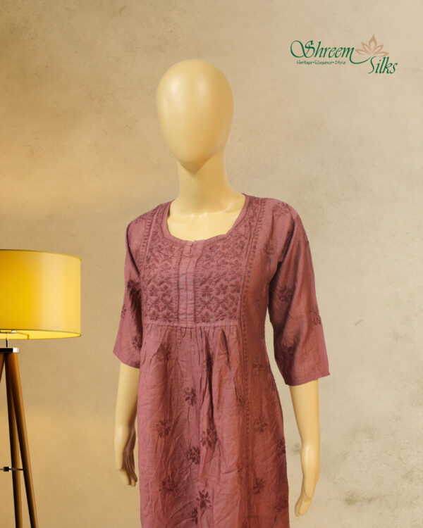 Brown Chanderi Chikankari Kurta - Image 2