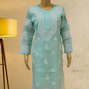 Sea Green Chikankari Work Cotton Kurta with Slip