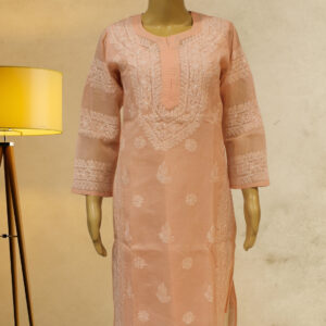 Peach Chikankari Work Cotton Kurta with Slip