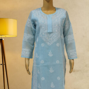 Sky Blue Chikankari Work Cotton Kurta with Slip