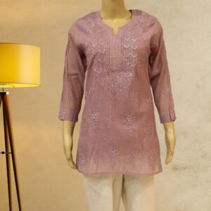 Lavender Chikankari Work Mul Cotton Short Kurti