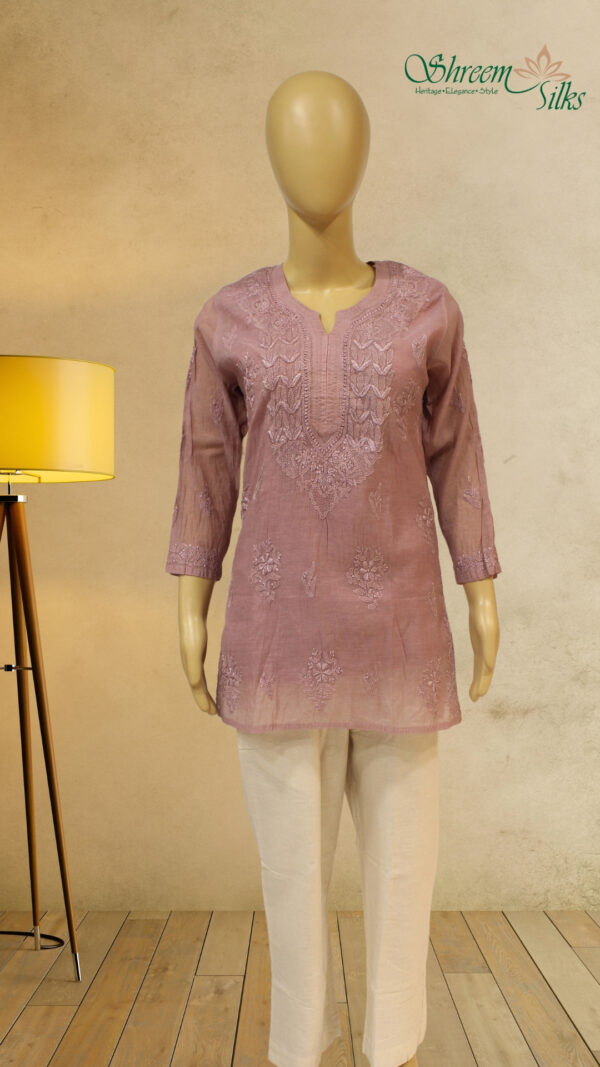 Lavender Chikankari Work Mul Cotton Short Kurti