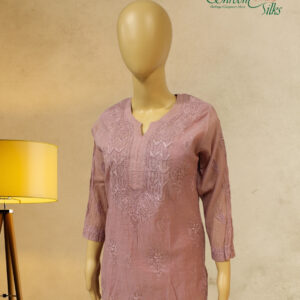 Alternative view of Lavender Chikankari Work Mul Cotton Short Kurti